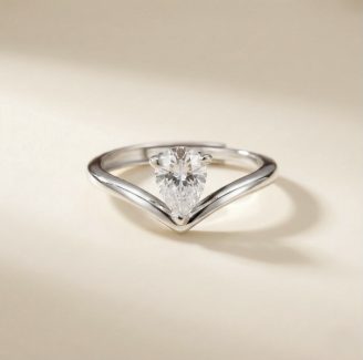 V-Shaped Pear Solitaire Ring